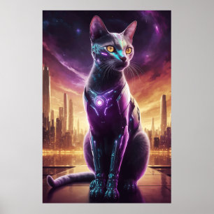 Cyber Cat Poster – futuristische Sci-Fi Feline Wal