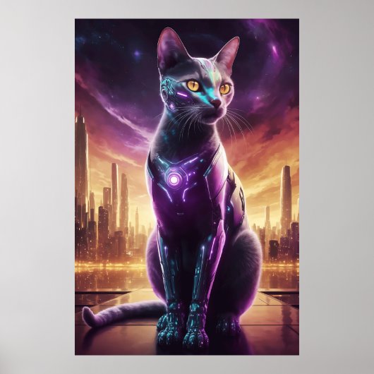 Cyber Cat Poster – futuristische Sci-Fi Feline Wal (Voorkant)