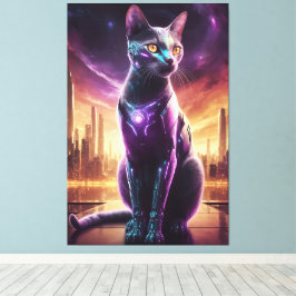Cyber Cat Poster – futuristische Sci-Fi Feline Wal Canvas Afdruk