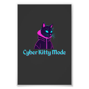Cyber Cat Vibes - Neon Glitch esthetisch ontwerp Foto Afdruk