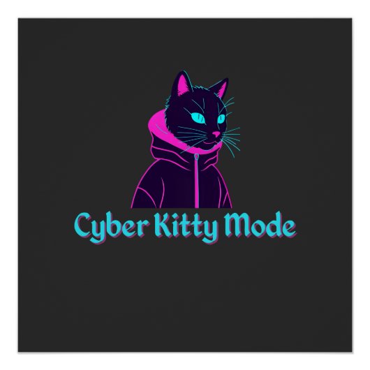 Cyber Cat Vibes - Neon Glitch esthetisch ontwerp Perfect Poster (Voorkant)