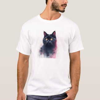 Cyber Cat Whispers: Neon Waterverf Noir T-shirt