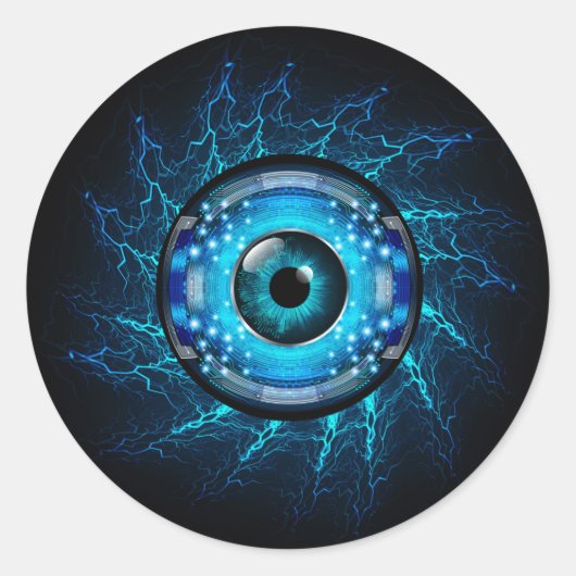 Cyber Circuit Eye Ronde Sticker (Voorkant)