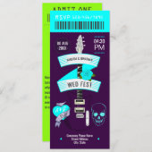 Cyber Cool Rock ’n’ Roll Wedding Ticket Kaart (Voorkant / Achterkant)