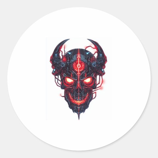 Cyber Demon Skull Lord Ronde Sticker (Voorkant)
