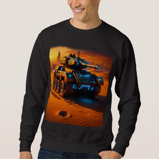 Cyber Desert Tank – Black Sci-Fi Glow Sweatshirt (Voorkant)