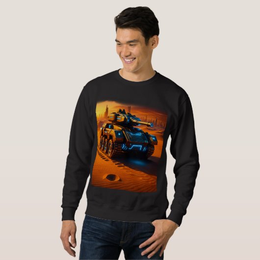 Cyber Desert Tank – Zwarte Sci-Fi Glow Sweatshirt (Voorkant volledig)