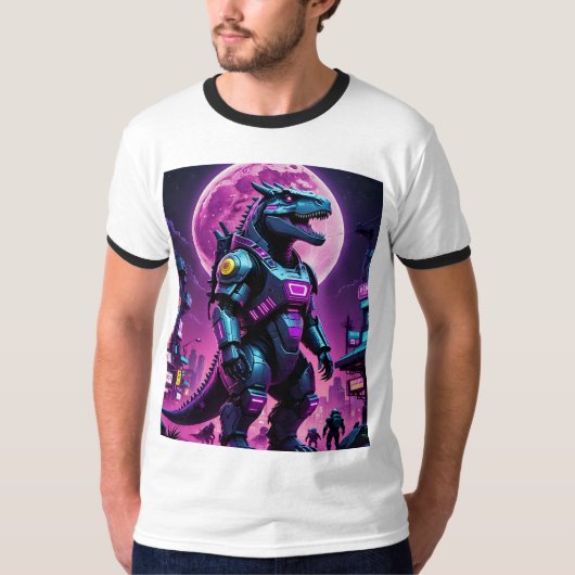 Cyber Dino Neon Mecha City Destroyer Tshirt (Voorkant)