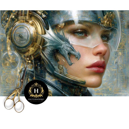 Cyber Dragon Warrior Woman Tissuepapier