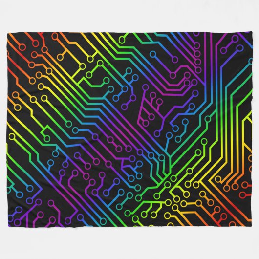 Cyber Electric Rainbow Circuit Board Patroon Fleece Deken (Voorkant (Horizontaal))