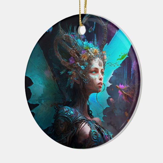 Cyber Fairy Fantasy Art Keramisch Ornament (Links)