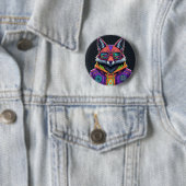 Cyber Fox Button Pin – Neon Streetwear Animal Art (In situ)