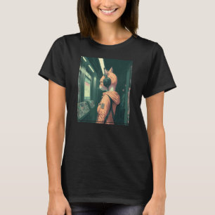 Cyber Futuristic Tech Cat op Tokyo Subway Japan T-shirt