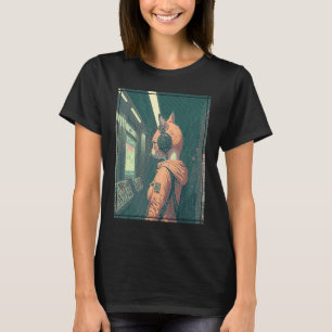 Cyber Futuristic Tech Cat op Tokyo Subway Japan T-shirt