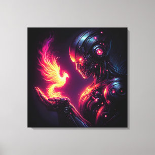 Cyber Futuristische Robot Phoenix Vuur Geest Canvas Afdruk