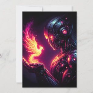 Cyber Futuristische Robot Phoenix Vuur Geest Feestdagenkaart