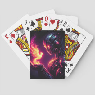 Cyber Futuristische Robot Phoenix Vuur Geest Pokerkaarten