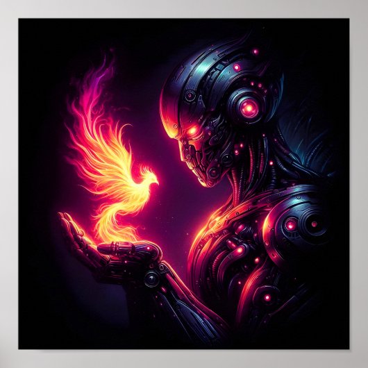 Cyber Futuristische Robot Phoenix Vuur Geest Poster (Voorkant)