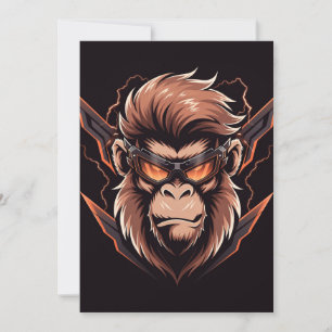 Cyber Gorilla Gamer Neon Kunst Kaart