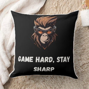 Cyber Gorilla Gamer Zwart Oranje Kunst Kussen