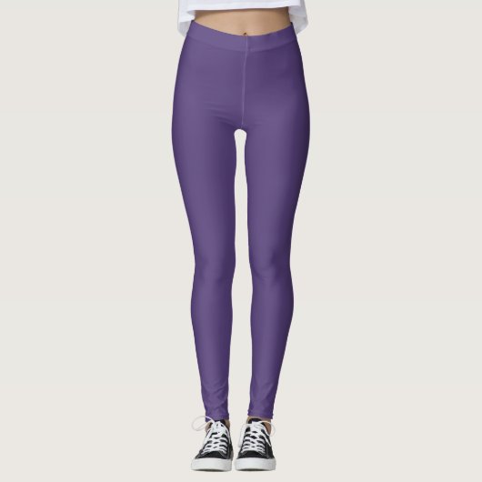 Cyber Grape Kleur Effen Vlak Leggings (Voorkant)