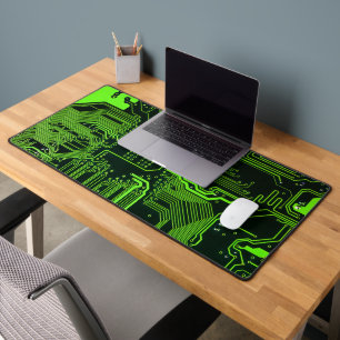 Cyber groene PCB-printplaat sporpatroon kunst Bureaumat