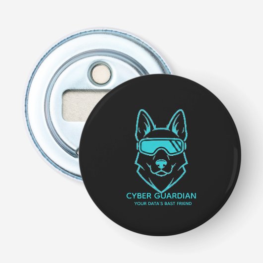 Cyber Guardian Neon Dog - Gamer en Techie Flesopen Button Flesopener (Voorkant)