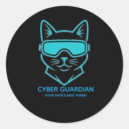 Cyber Guardian Neon Kat - Tech & Laptop Vinyl Stic Ronde Sticker