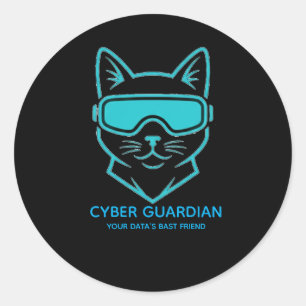 Cyber Guardian Neon Kat - Tech & Laptop Vinyl Stic Ronde Sticker