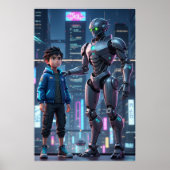 Cyber Guardian | Sci-Fi Robot & Kid Art Poster (Voorkant)