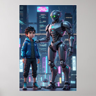 Cyber Guardian Sci-Fi Robot & Kind Kunst Poster