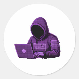 Cyber Hacker Pixel Art Paarse Esthetiek sticker