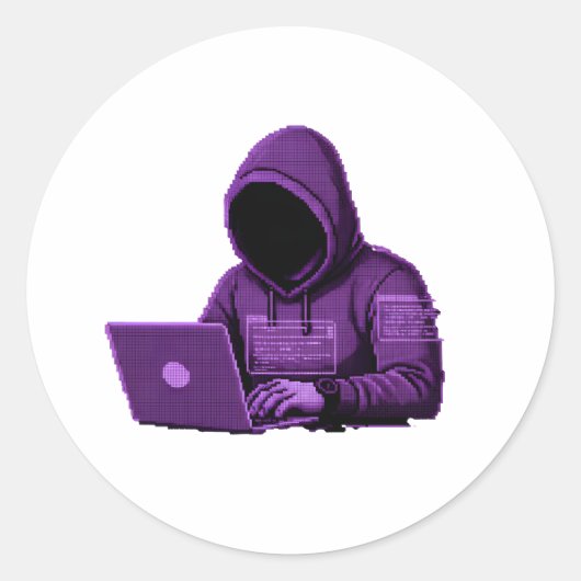 Cyber Hacker Pixel Art Paarse Esthetiek sticker (Voorkant)