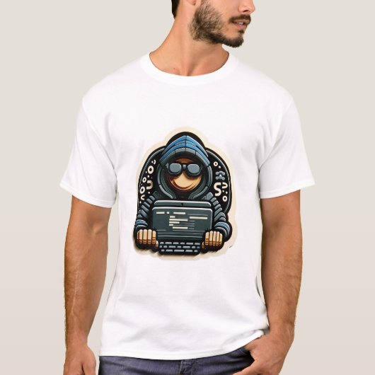 Cyber Hoodie Coder: Futuristisch Tech Enthusiast T T-shirt (Voorkant)