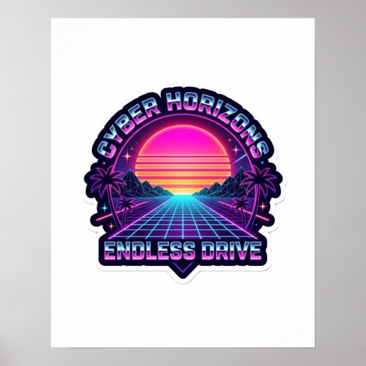 Cyber Horizons Eindeloze Rit - 80s Retro Synthwave Poster (Voorkant)