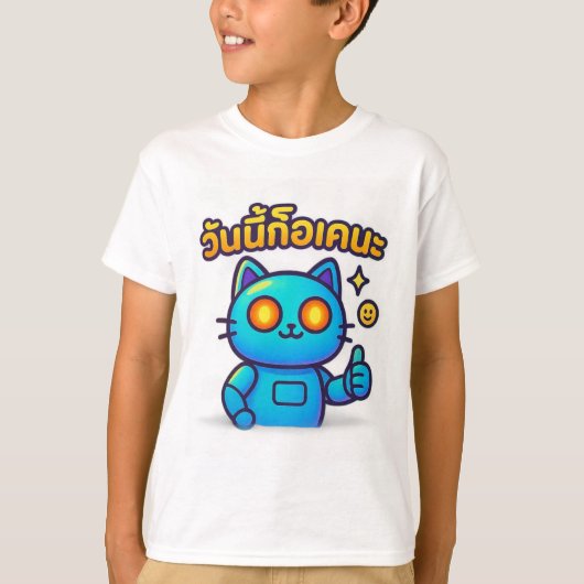 Cyber-Kat Duim Omhoog Jongens T-shirt (Voorkant)