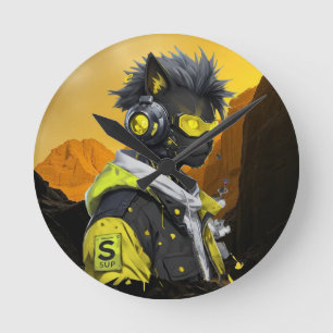 Cyber Kat Futuristische Neon Hacker Kat Cyberpun Ronde Klok