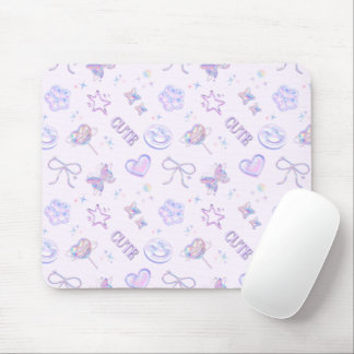 Cyber Kawaii Pastel Lavendel Vlinder Smiley Muismat