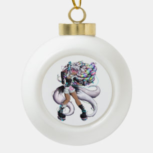 Cyber Kitsune Girl Keramische Bal Ornament
