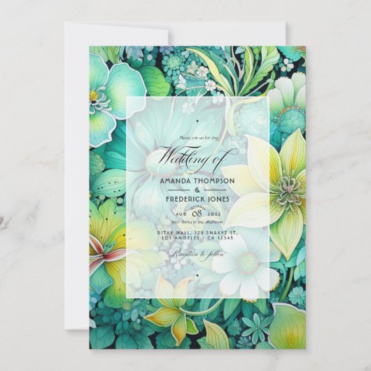 Cyber Lime Bloemen Bruiloft Kaart (Voorkant)