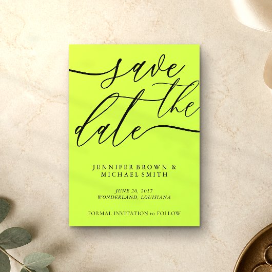 Cyber Lime Jet Black Aangepaste Foto Calligrafie Save The Date