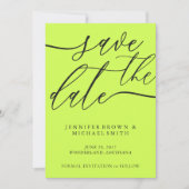 Cyber Lime Jet Black Aangepaste Foto Calligrafie Save The Date (Voorkant)