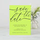Cyber Lime Jet Black Custom Photo Calligraphy Save The Date (Staand voorkant)