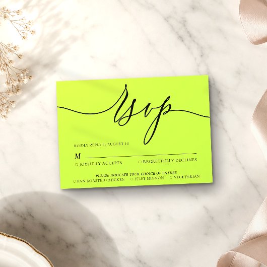 Cyber Lime Jet Black Minimal Modern RSVP Kaartje