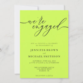 Cyber Lime & Jet Black Minimal We are Engaged Kaart