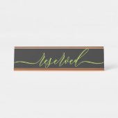 Cyber Lime Jet Black Script Tafel Gereserveerd Bureau Naambordje (Voorkant)