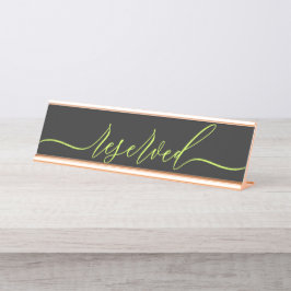 Cyber Lime Jet Black Script Tafel Gereserveerd Bureau Naambordje