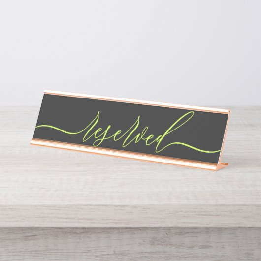 Cyber Lime Jet Black Script Tafel Gereserveerd Bureau Naambordje (Voorkant)