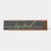 Cyber Lime Jet Black Script Tafel Gereserveerd Bureau Naambordje (Voorkant)