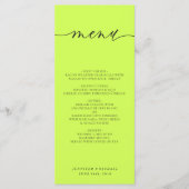 Cyber Lime Jet Black Simple Script Wedding Dinner Menu (Voorkant)